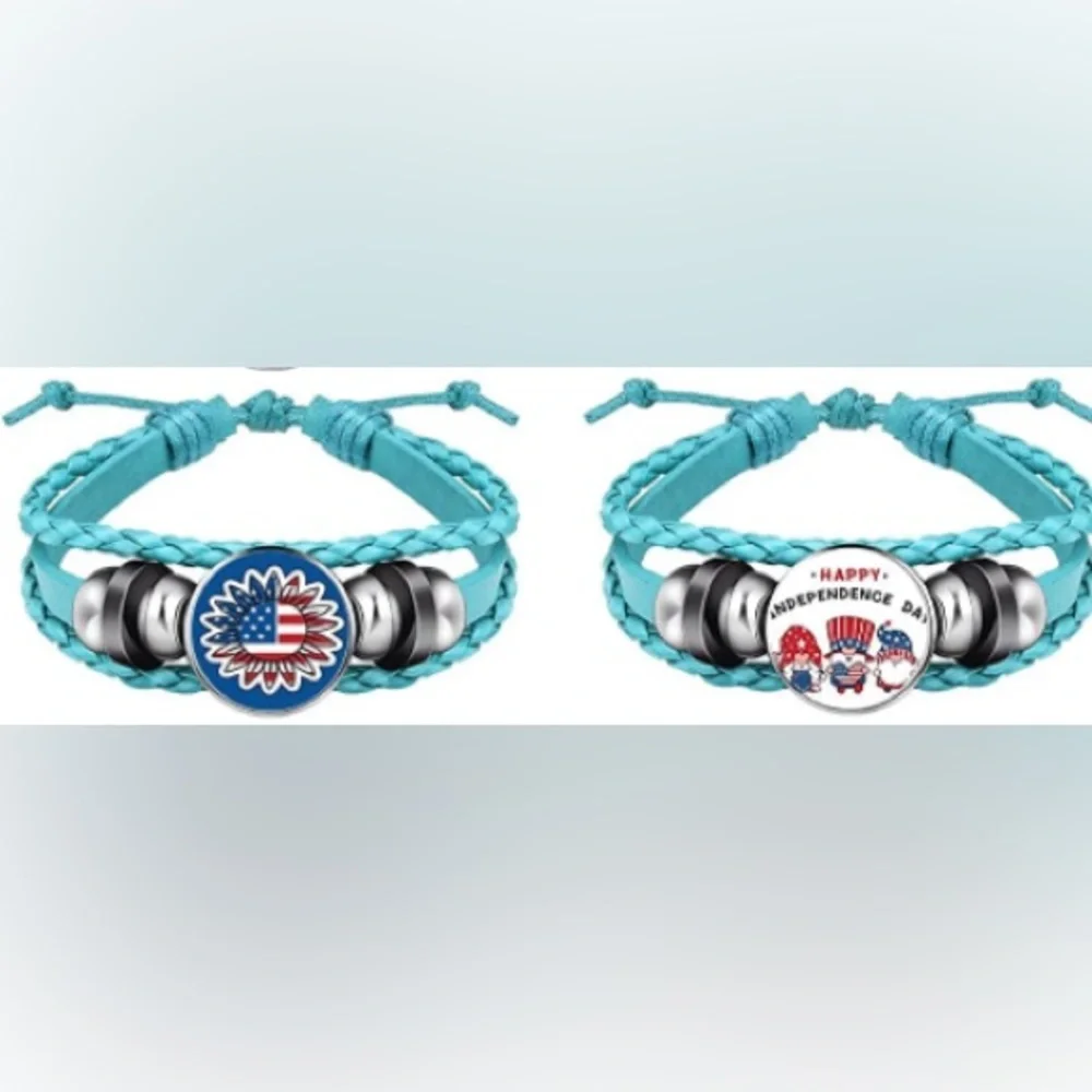 CUSTOM Handmade Leather Bracelet with Aluminum adjusted Bracelet beads Teal - Picture 1 of 8
